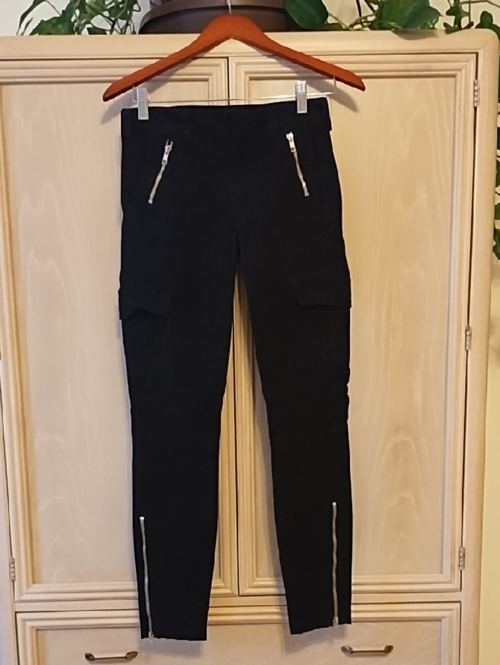 J Brand Black Skinny Cargo Jeans with Silver Zippers